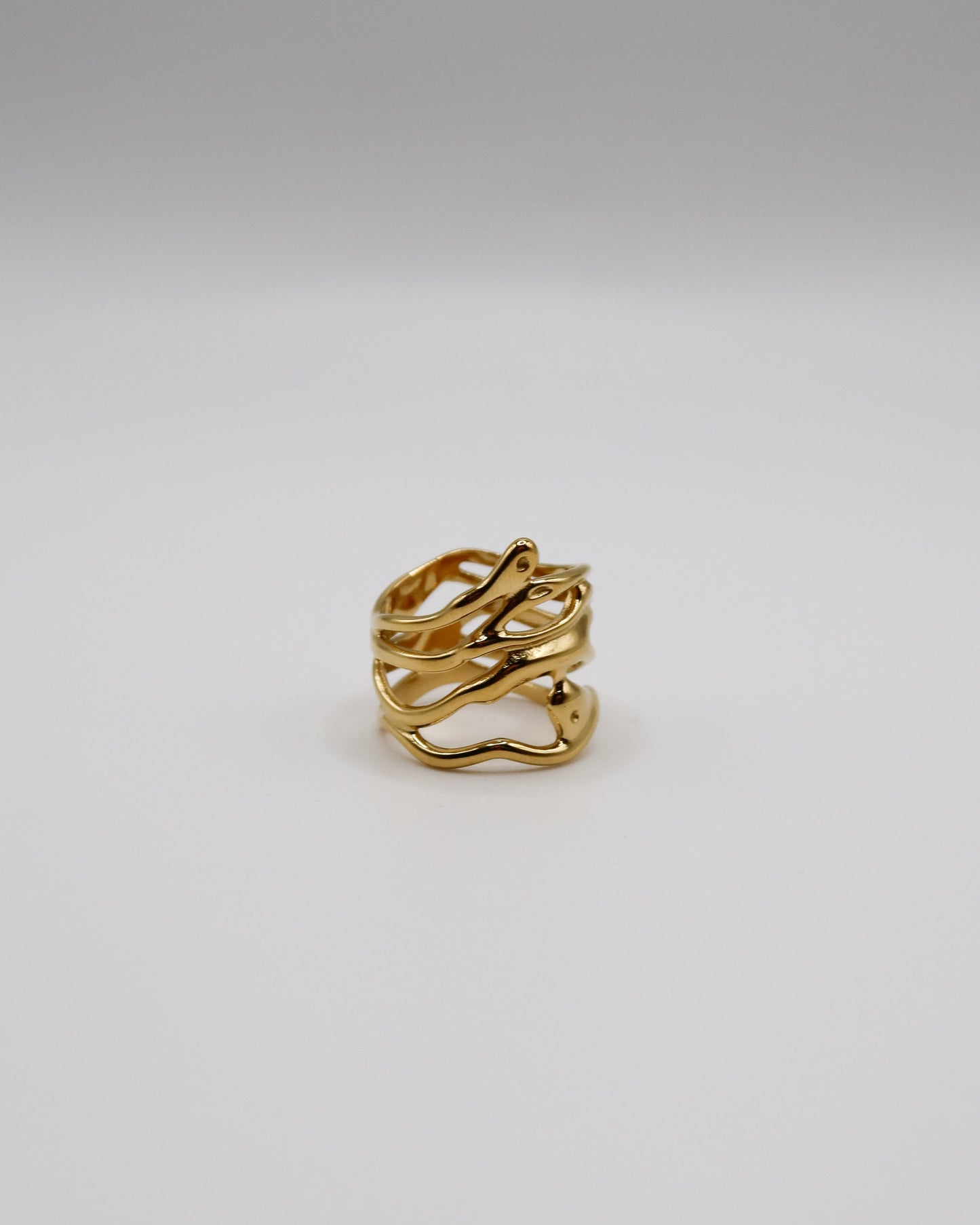 Gold ring on a light gray background